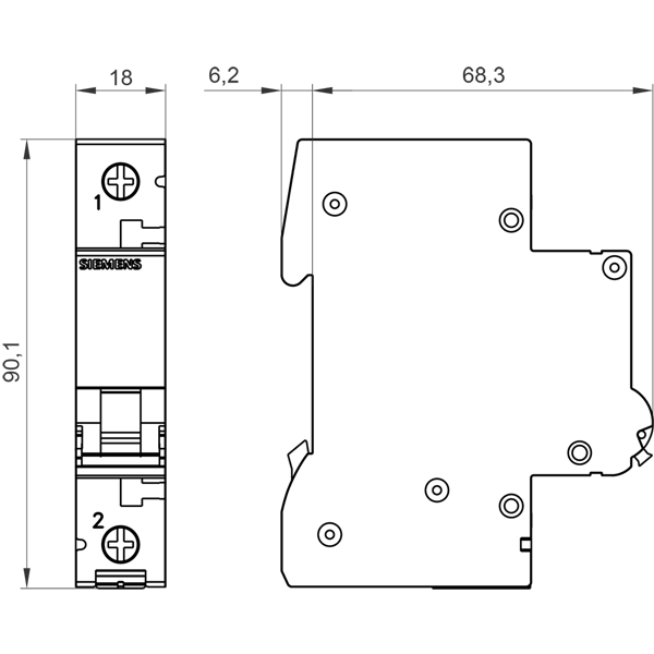 Siemens 2 Amper Anahtarlı Otomatik Sigorta B1 2A 6Ka 5SL6102-7