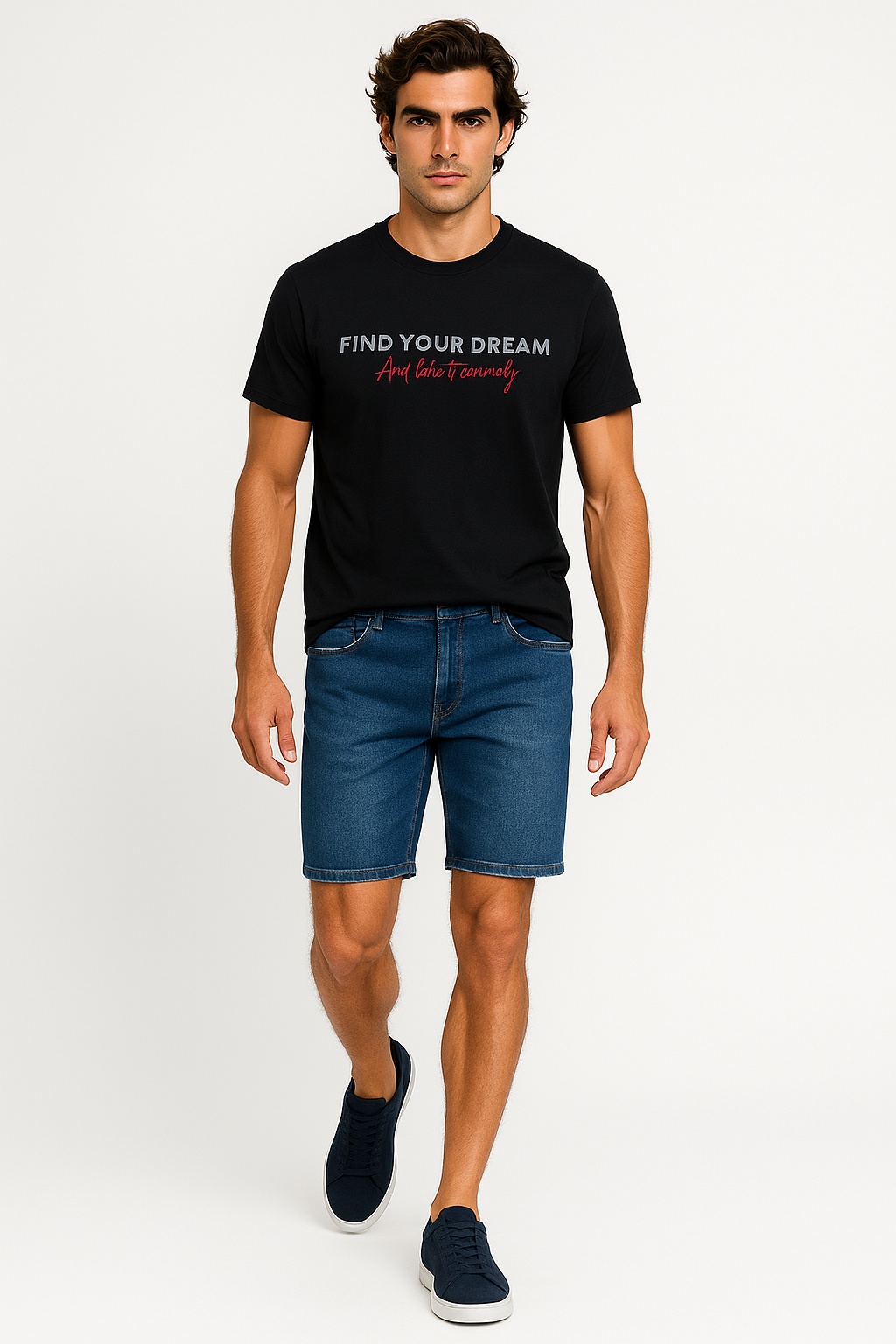 Bisiklet Yaka FIND YOUR DREAM Yazı Baskılı Slim Fit Kalıp %100 Pamuk T-Shirt