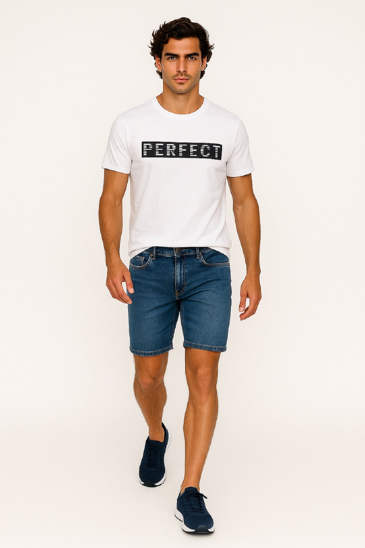 Bisiklet Yaka Göğüsü  PERFECT Yazı Kabartmalı %100 Pamuk Esnek Süprem T-Shirt