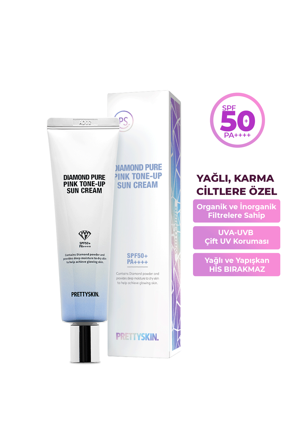 PRETTYSKIN Pembe Işıltılı Renk Tonlayıcı Yüksek Koruma SPF 50+ PA++++ Renkli Güneş Kremi 50ml