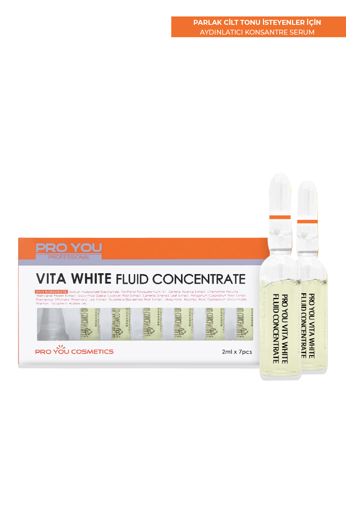 PRO YOU PROFESSIONAL Vita White Fluid Concentrate Parlak Cilt İçin Aydınlatıcı Ampul 2 ml x 7 Adet