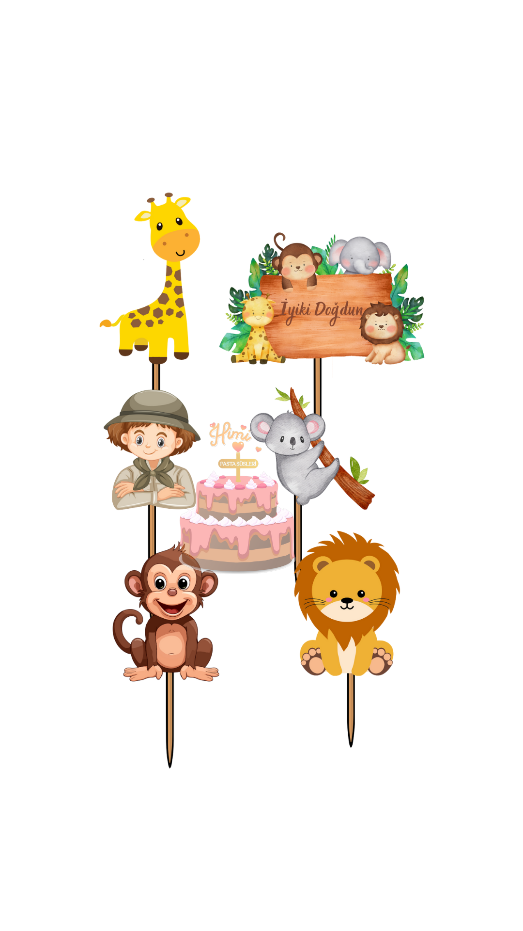 Safari Özel Set Kız Erkek Çocuk Pasta Kürdanı Pasta Süsleri Cupcake Süsleri Kağıt Pasta Süsler M7
