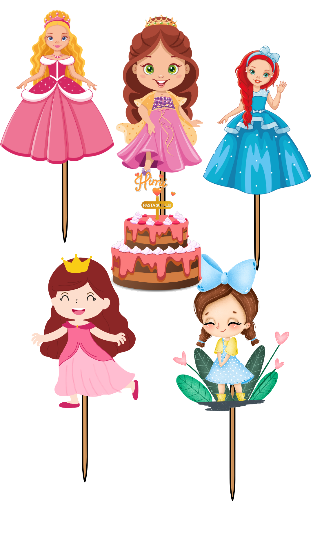 Prenses Doğum Günü Pasta Süsleri Kız Erkek Çocuk Maket Pasta Kürdanı Cupcake Kürdan Süsleri M43