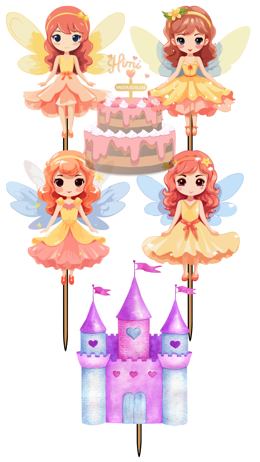 Peri Prenses Melek Kız Erkek Çocuk Maket Pasta Kürdanı Pasta Süsleri Cupcake Kürdan Süsleri M33