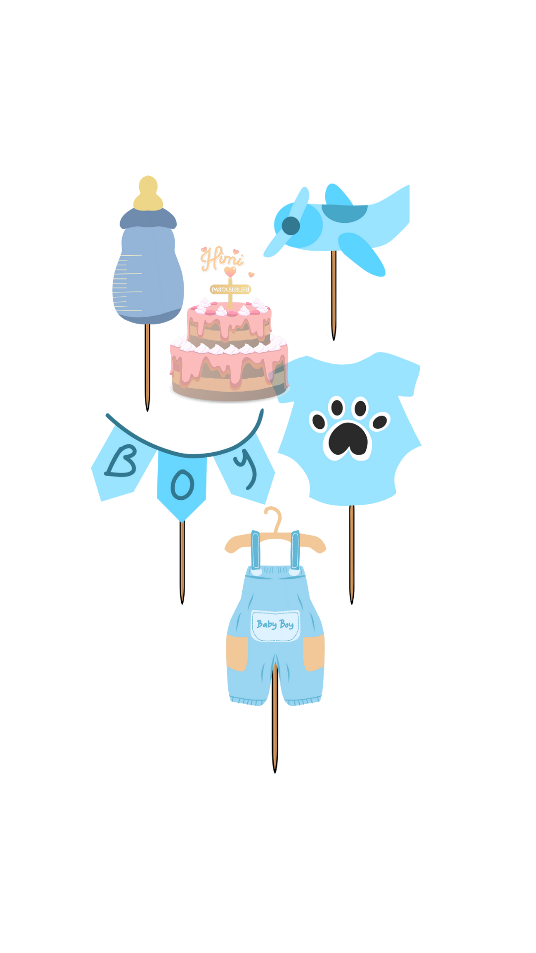 Baby Shower Doğum Günü Kız Erkek Çocuk Maket Pasta Kürdanı Pasta Süsleri Cupcake Kürdan Süsler M13