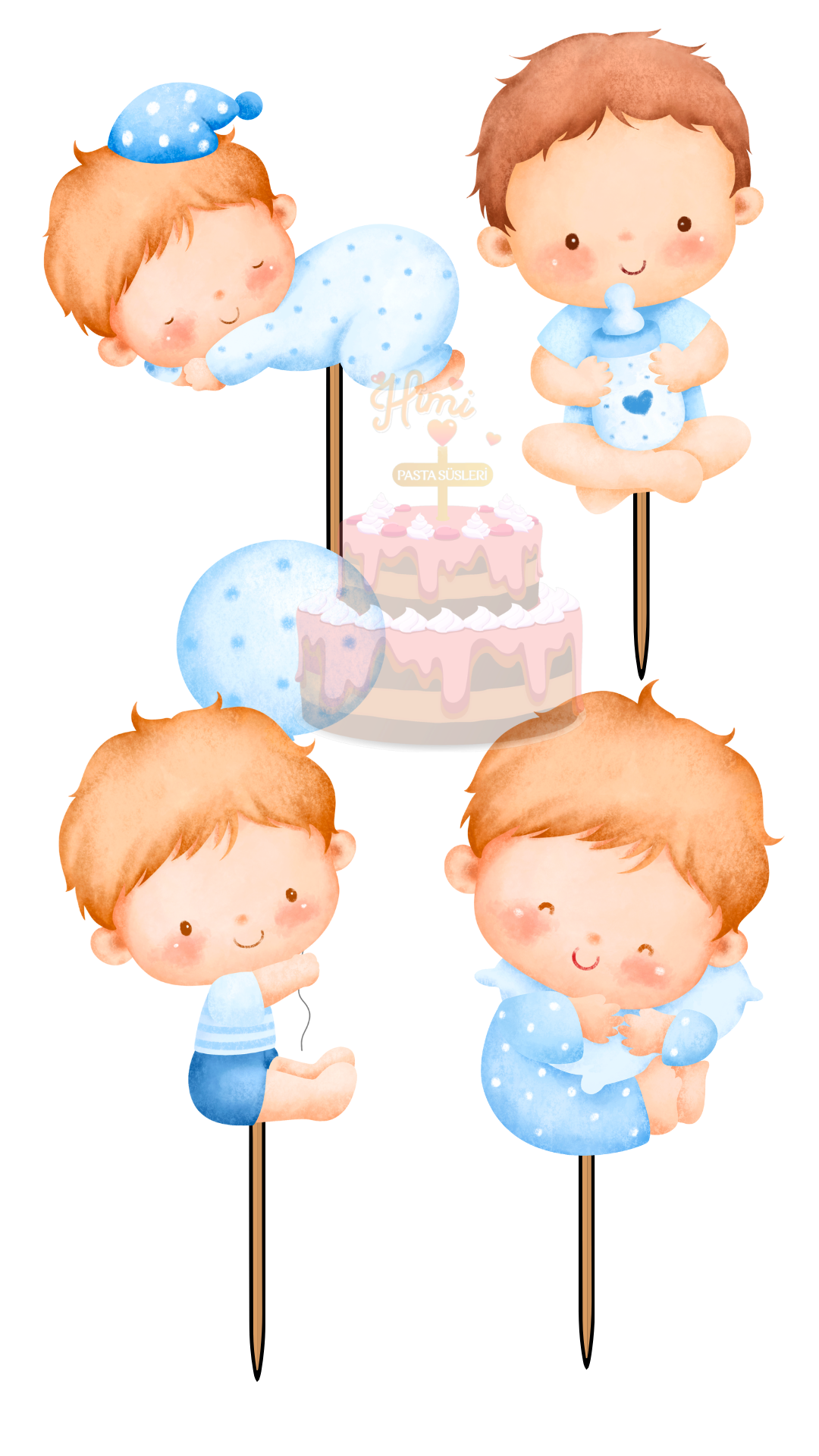 İlk Yaş Doğum Günü Pasta Süsleri Kız Erkek Çocuk Maket Pasta Kürdanı Cupcake Kürdan Süsleri M41