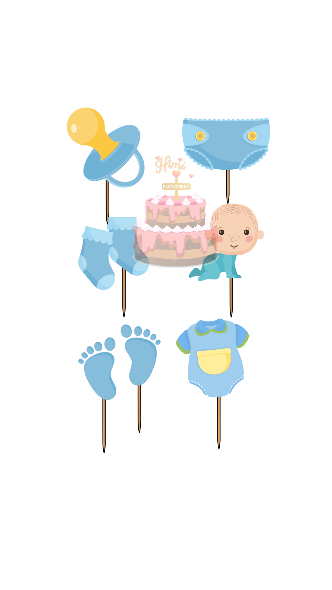 Baby Shower Doğum Günü Kız Erkek Çocuk Maket Pasta Kürdanı Pasta Süsleri Cupcake Kürdan Süsler M14