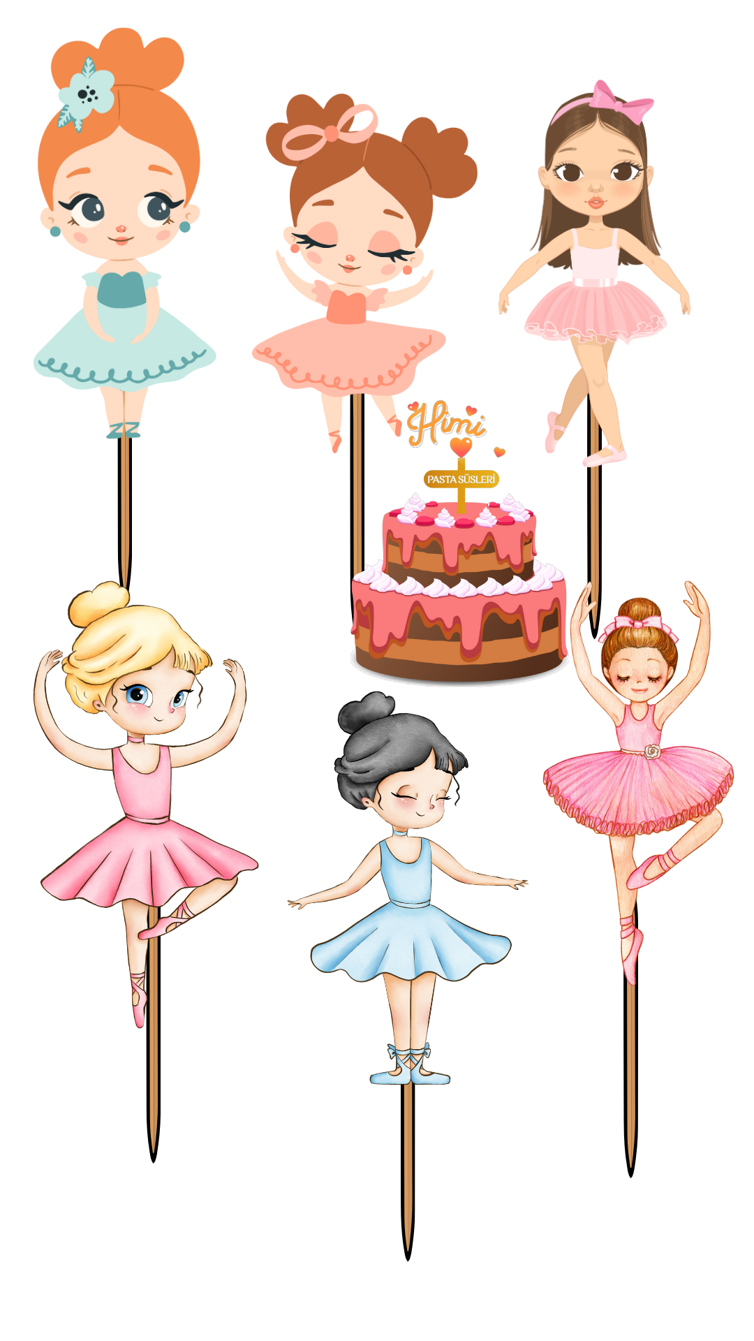 Balerin Jimnastik Doğum Günü Pasta Süsleri Kız Erkek Çocuk Maket Pasta Kürdanı Cupcake Kürdan Süsler M49