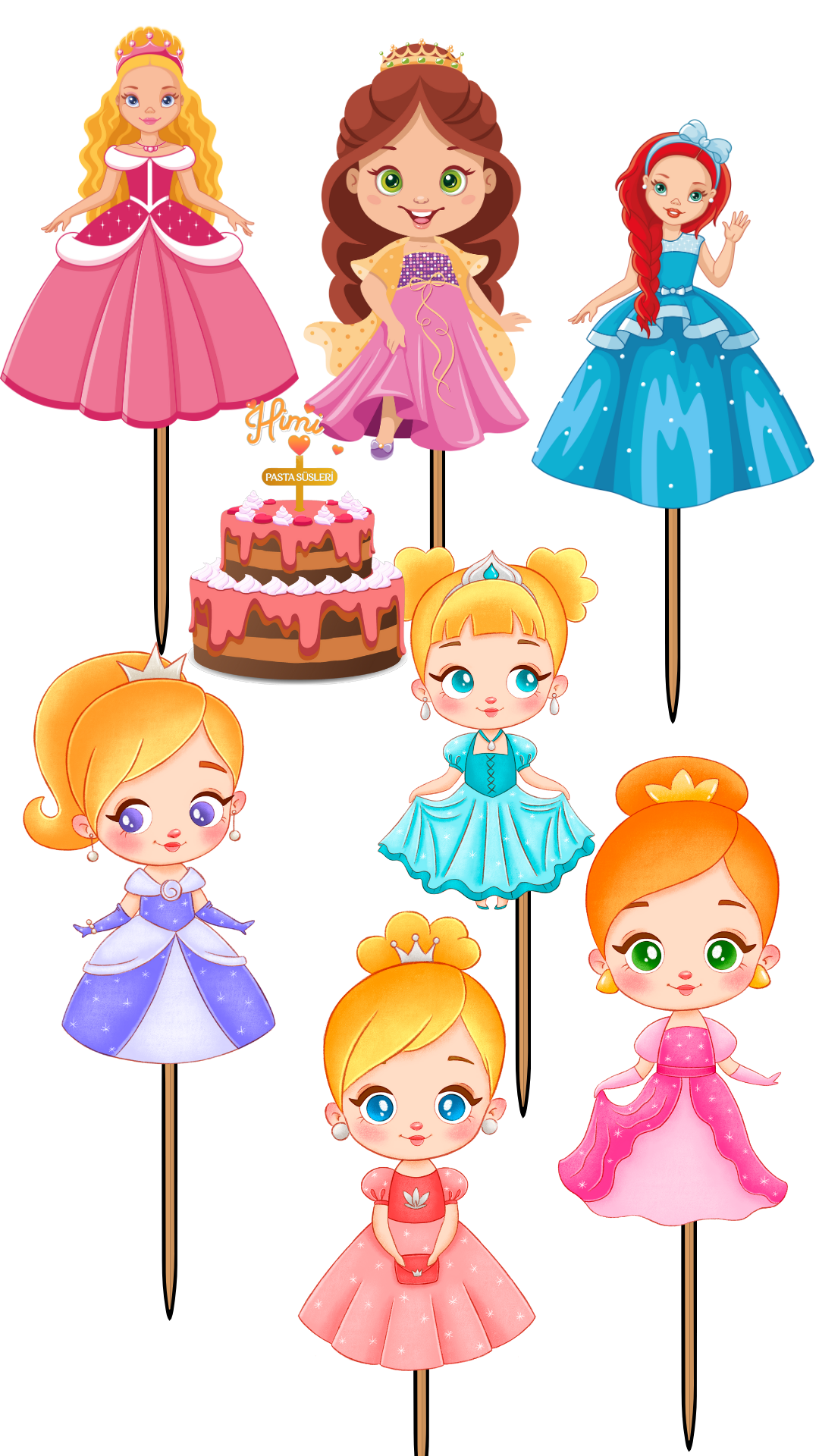 Prenses Doğum Günü Pasta Süsleri Kız Erkek Çocuk Maket Pasta Kürdanı Cupcake Kürdan Süsleri M44