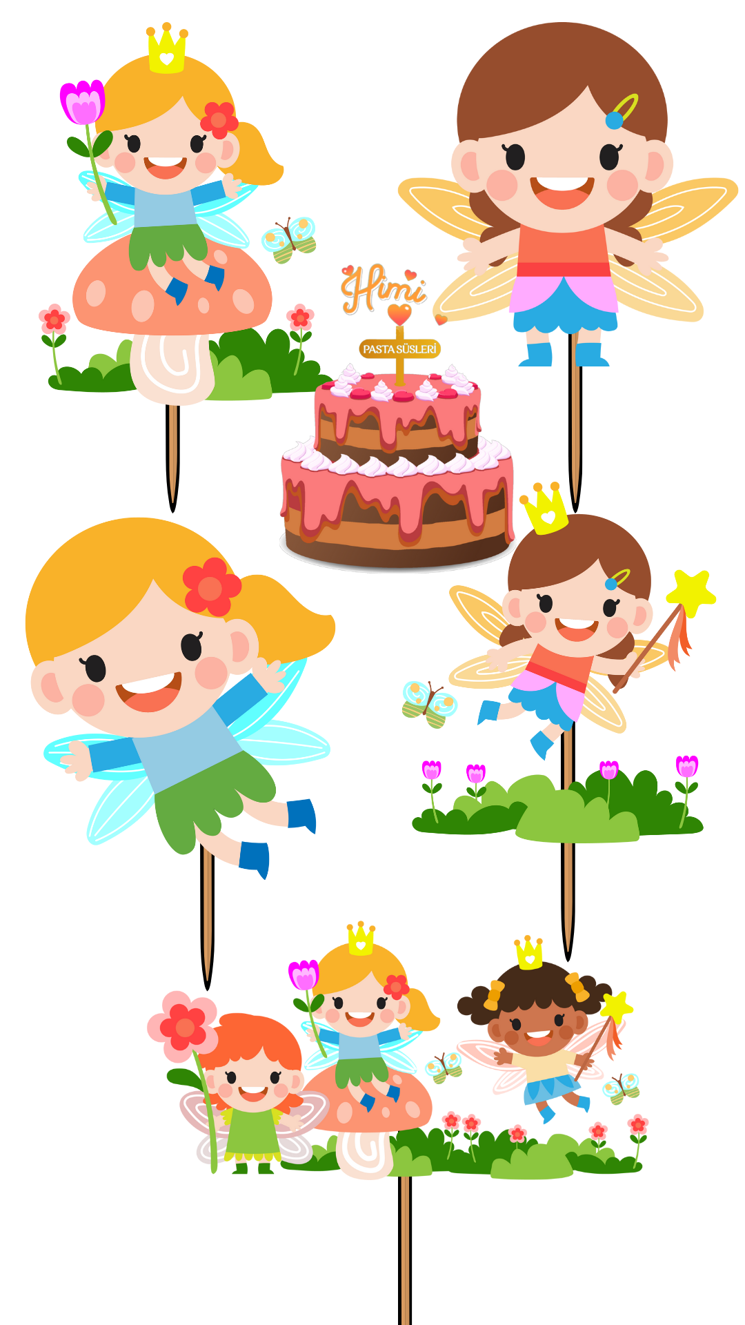 Prenses Peri Melek Doğum Günü Pasta Süsleri Kız Erkek Çocuk Maket Pasta Kürdanı Cupcake Kürdan Süsü M53