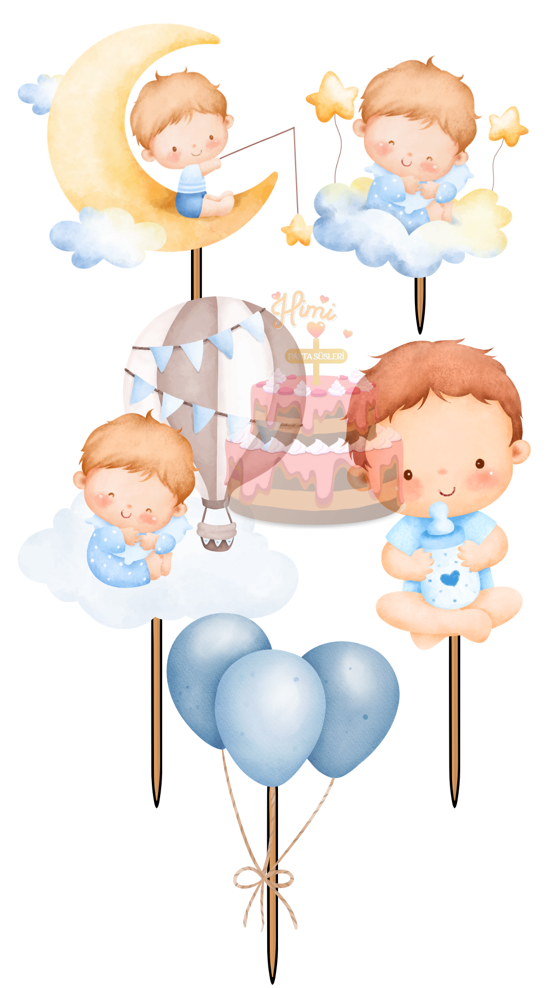 1 Yaş İlk Doğum Günü Partisi Pasta Süsleri Kız Erkek Çocuk Maket Pasta Kürdanı Cupcake Kürdan Süsü M61