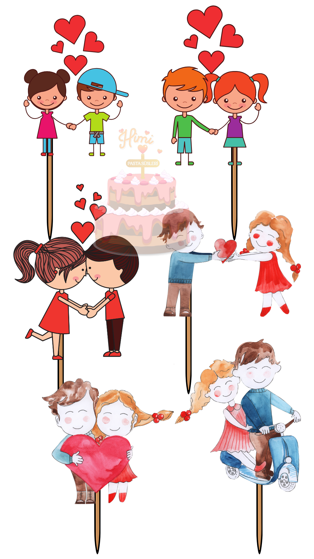 Sevgililer Pasta Süsleri Kız Erkek Çocuk Maket Pasta Kürdanı Pasta Süsleri Cupcake Kürdan Süsleri M35