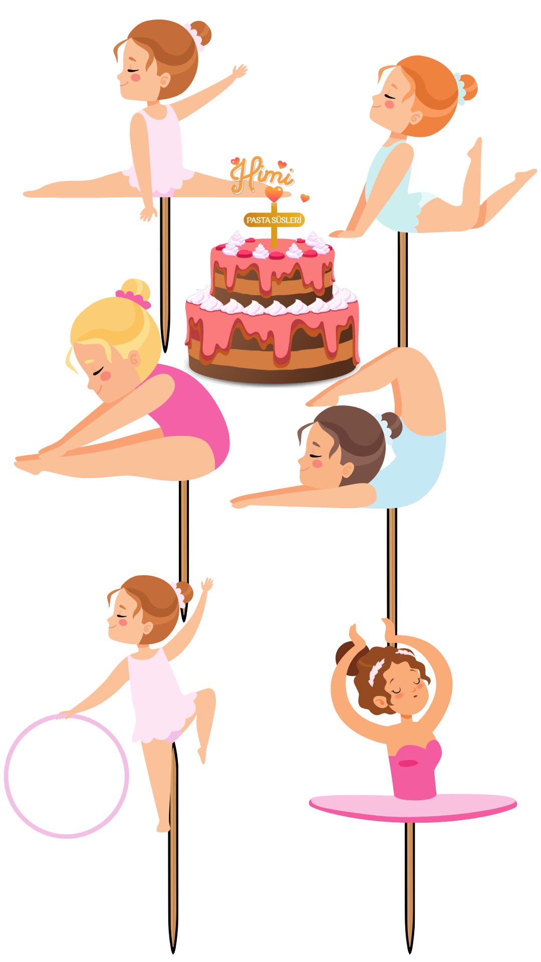 Balerin Jimnastik Doğum Günü Pasta Süsleri Kız Erkek Çocuk Maket Pasta Kürdanı Cupcake Kürdan Süsler M47