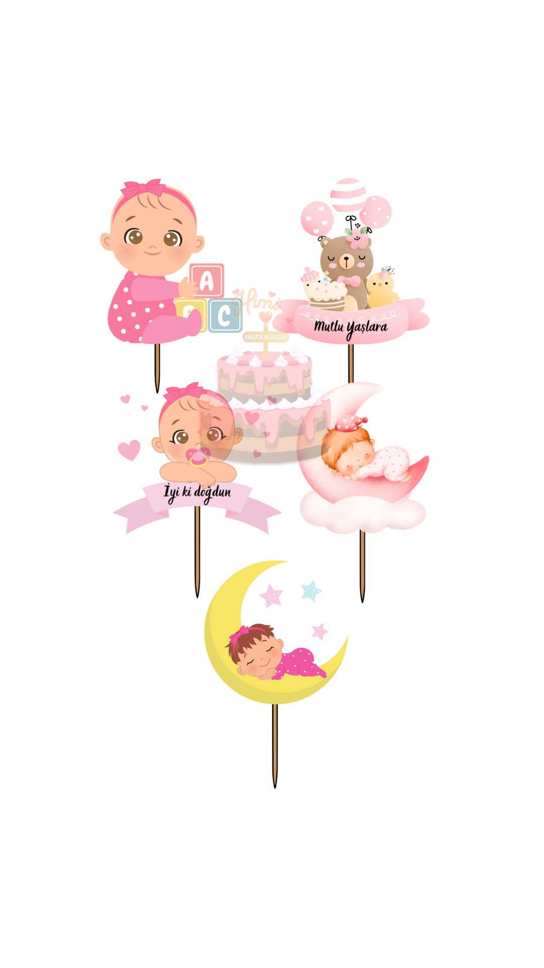 Kız Çocuk Maket Pasta Süsleri Doğum Günü Kız Erkek Çocuk Pasta Kürdanı Pasta Süsleri Cupcake Süsleri M9