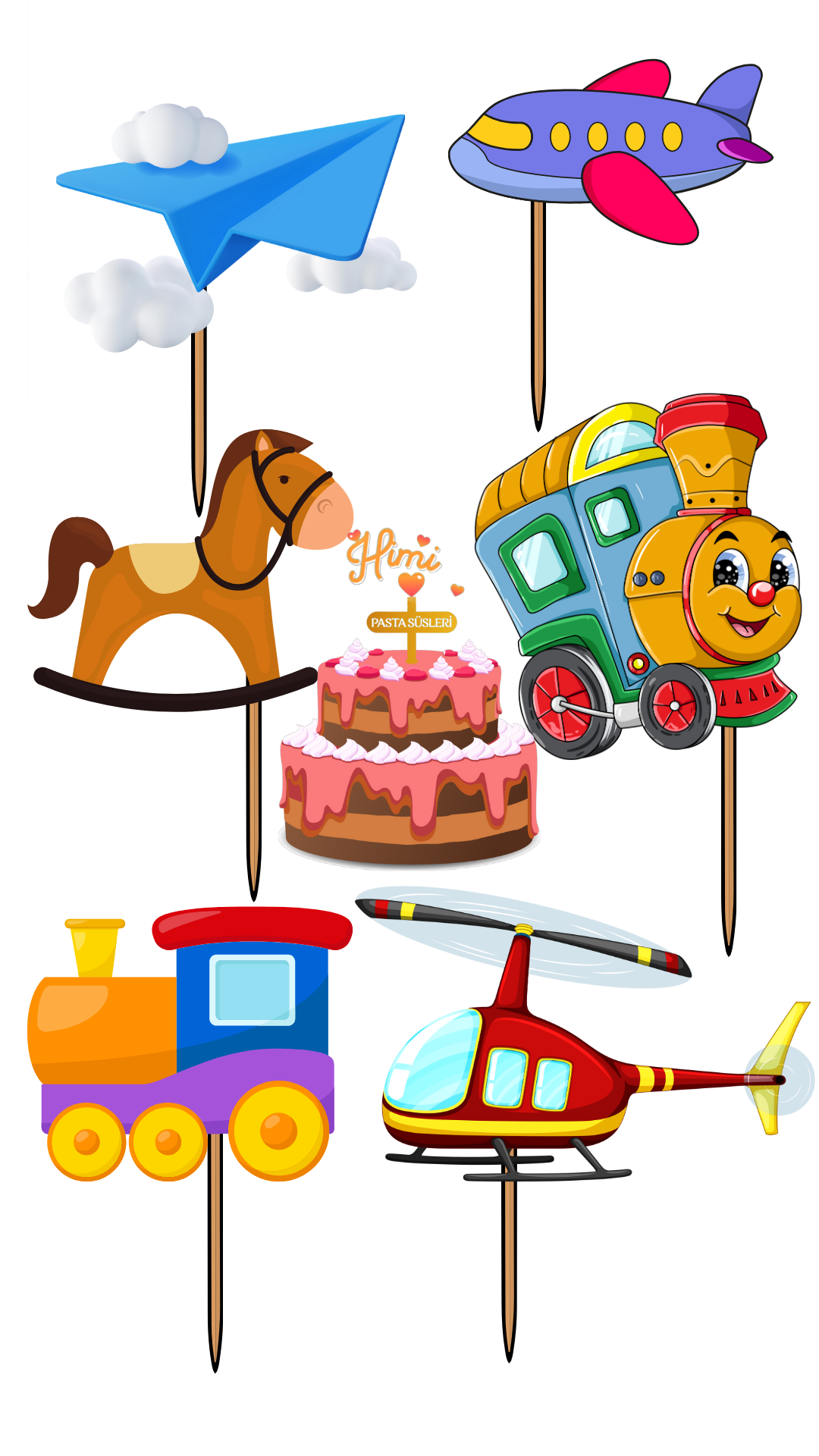 Uçak Tren At Oyuncak Doğum Günü Pasta Süsleri Kız Erkek Çocuk Maket Pasta Kürdanı Cupcake Kürdan Süs M60