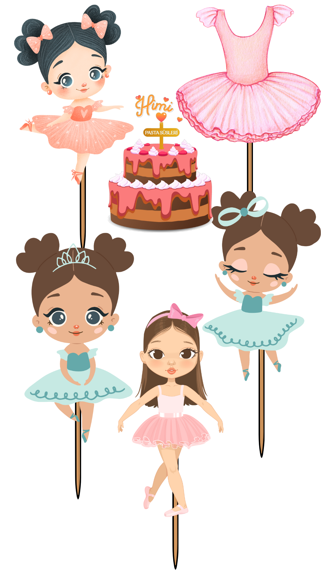 Balerin Jimnastik Doğum Günü Pasta Süsleri Kız Erkek Çocuk Maket Pasta Kürdanı Cupcake Kürdan Süsler M48