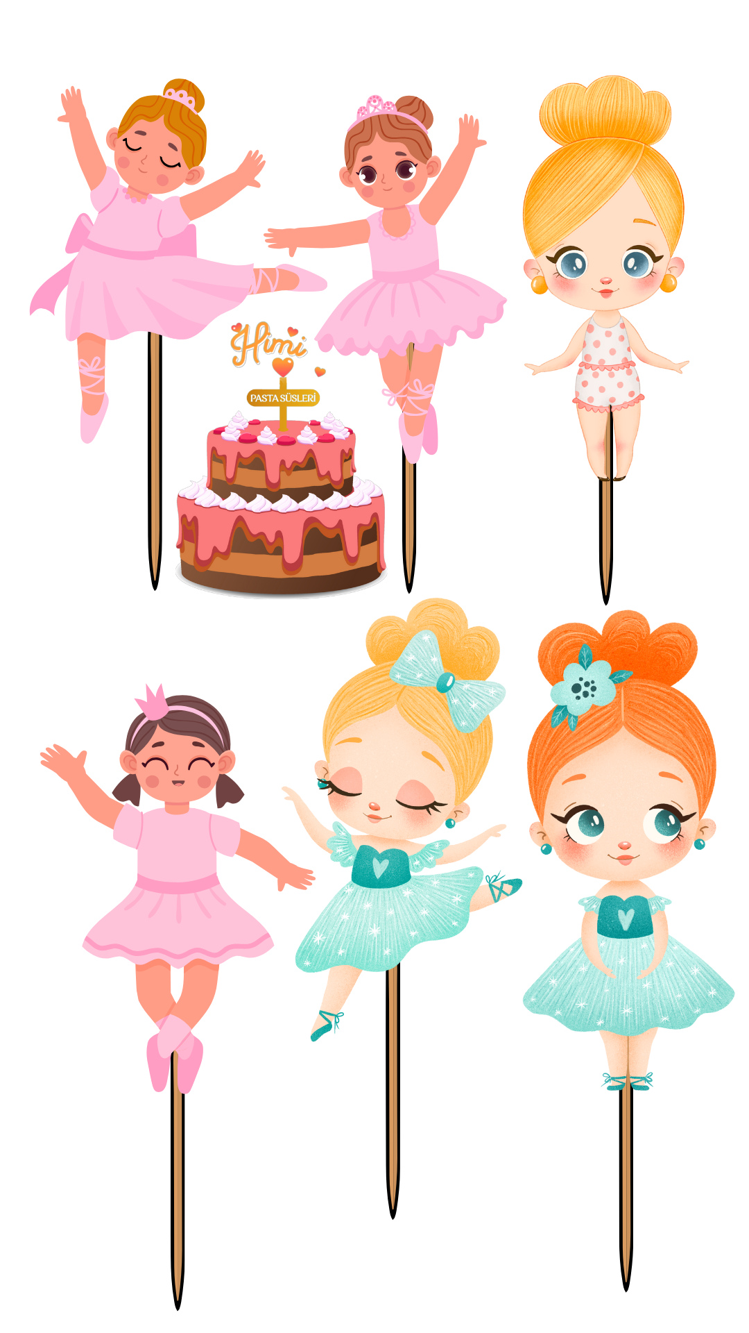 Balerin Jimnastik Doğum Günü Pasta Süsleri Kız Erkek Çocuk Maket Pasta Kürdanı Cupcake Kürdan Süsler M45