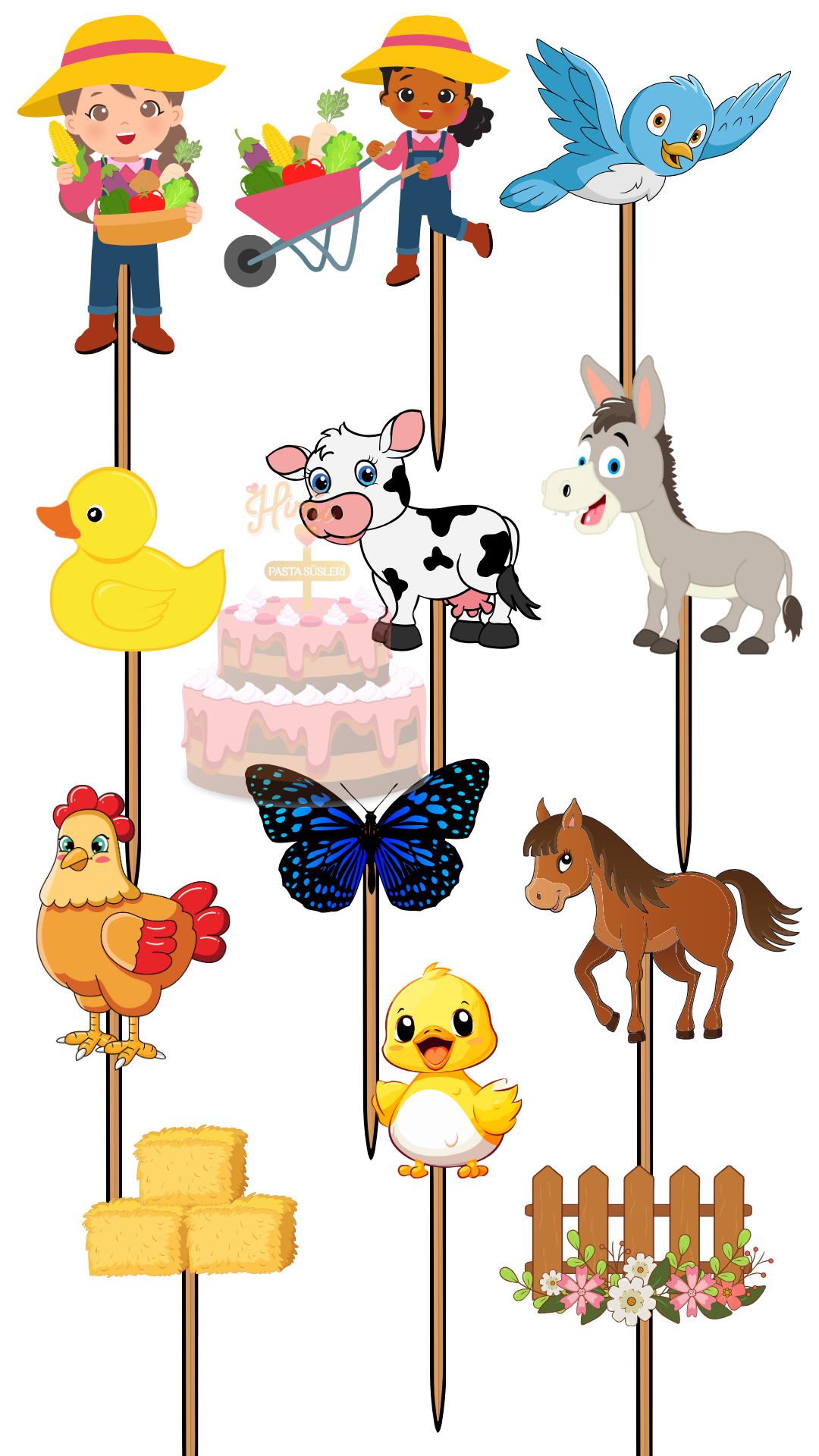 Çiftlik Hayvanları Doğum Günü Kız Erkek Çocuk Maket Pasta Kürdanı Pasta Süsleri Cupcake Süsleri M28