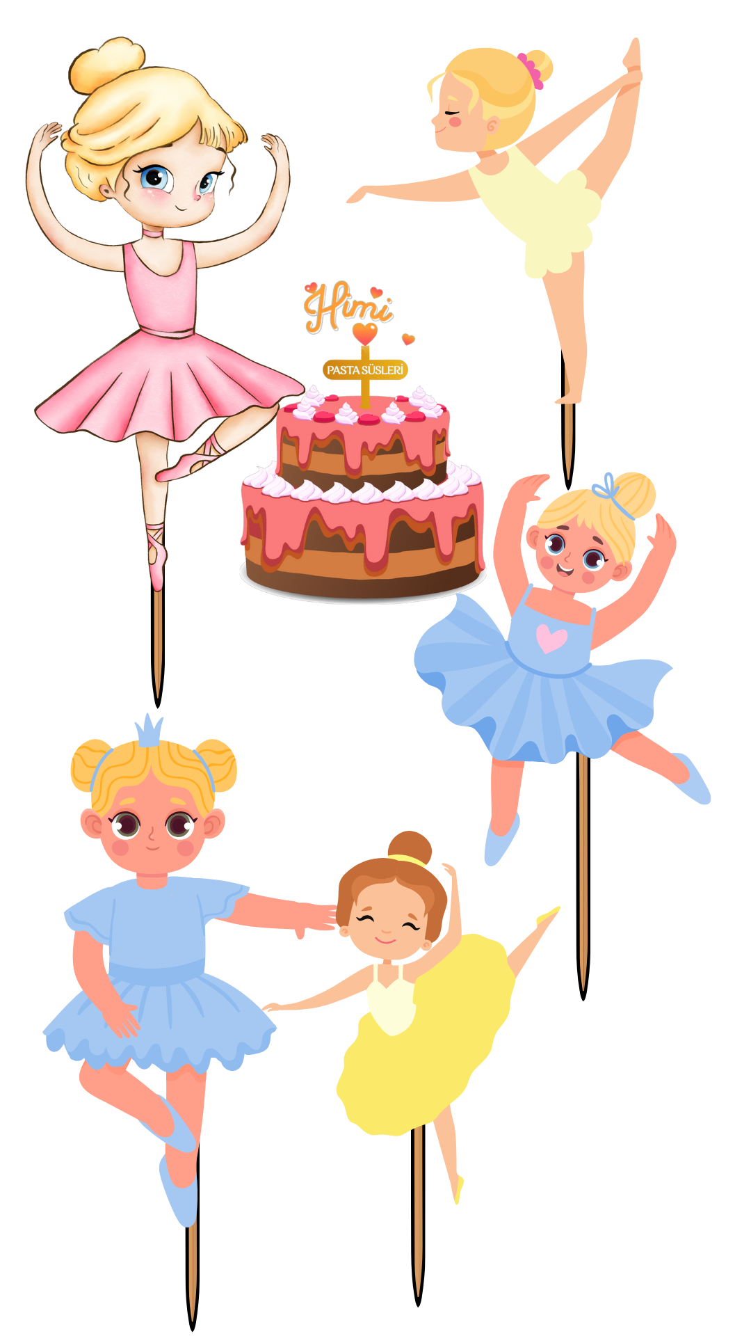 Balerin Jimnastik Doğum Günü Pasta Süsleri Kız Erkek Çocuk Maket Pasta Kürdanı Cupcake Kürdan Süsler M50