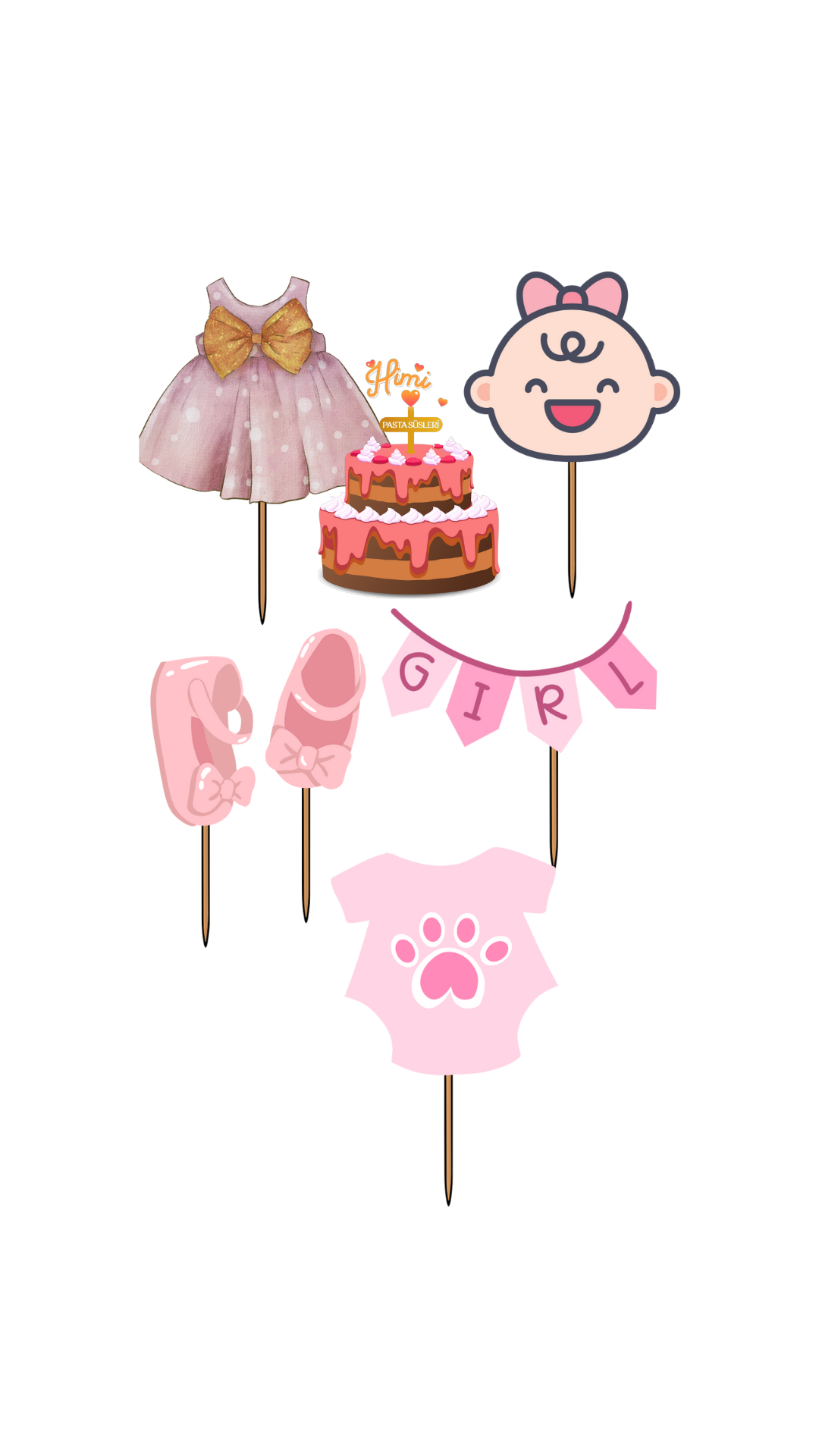 Baby Shower Doğum Günü Kız Erkek Çocuk Maket Pasta Kürdanı Pasta Süsleri Cupcake Kürdan Süsler M12