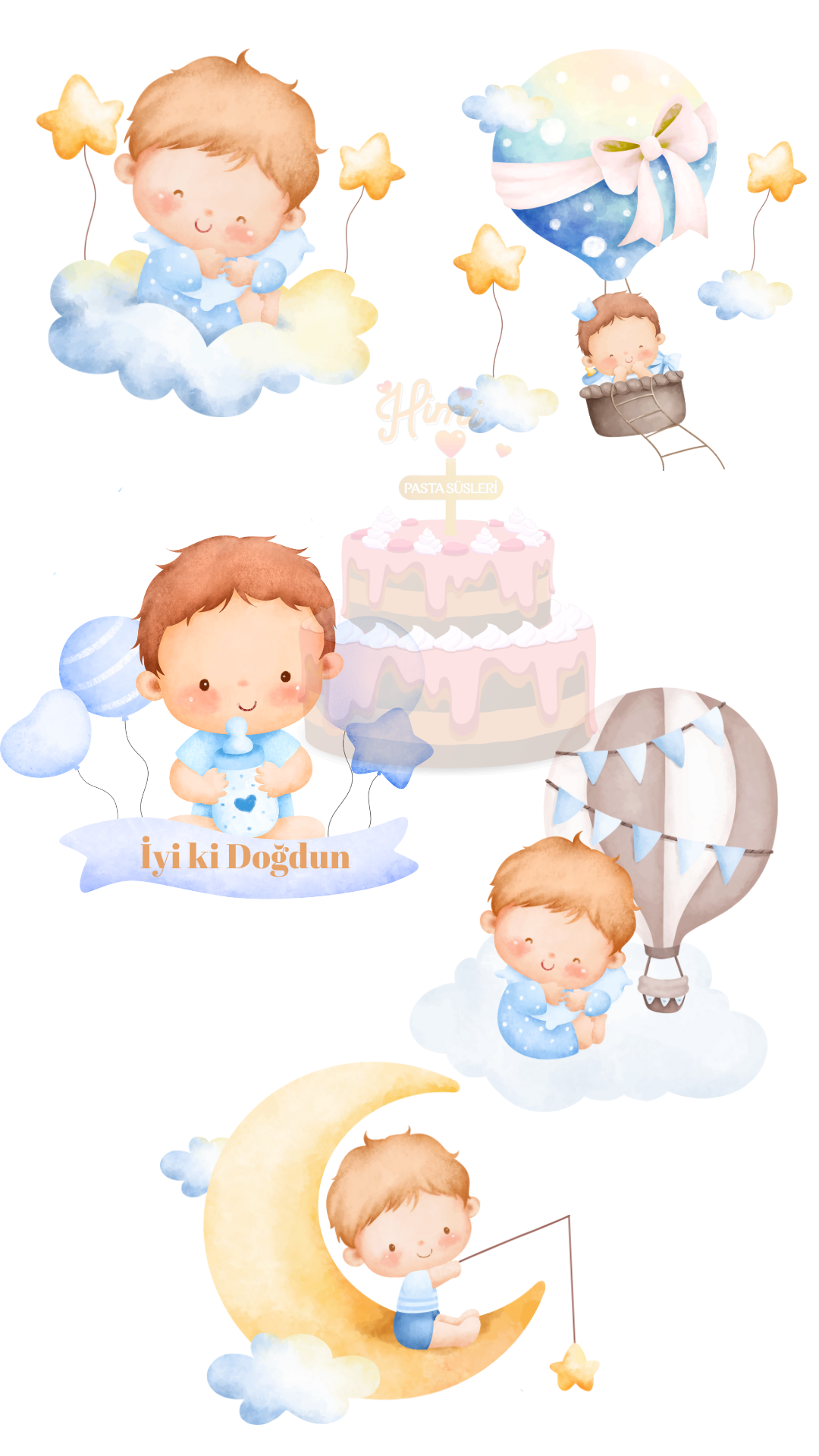 Bulutlardaki Bebek Doğum Günü Pasta Süsleri Kız Erkek Çocuk Maket Pasta Kürdanı Cupcake Kürdan Süsü M71
