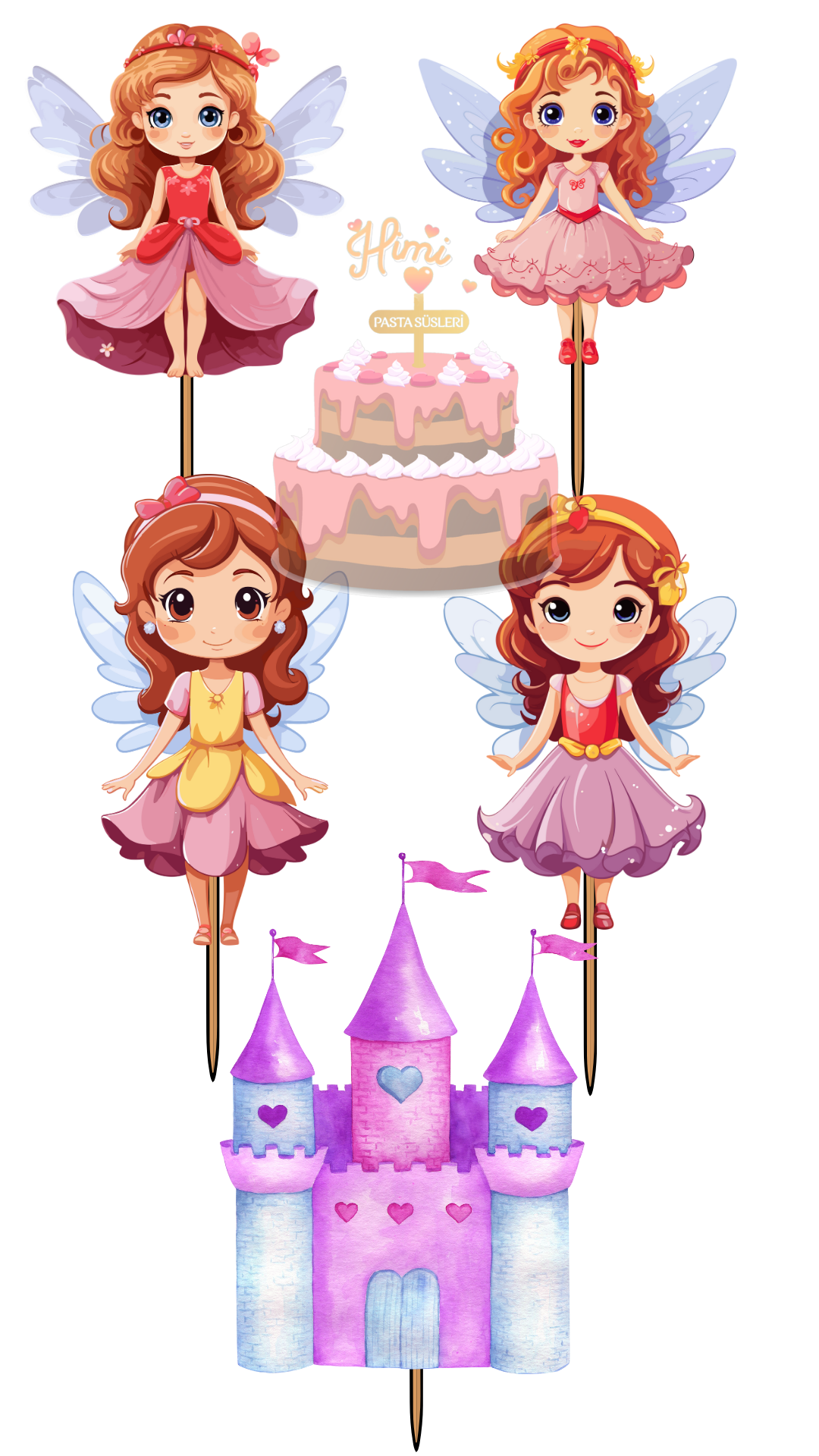 Peri Prenses Melek Kız Erkek Çocuk Maket Pasta Kürdanı Pasta Süsleri Cupcake Kürdan Süsleri M32